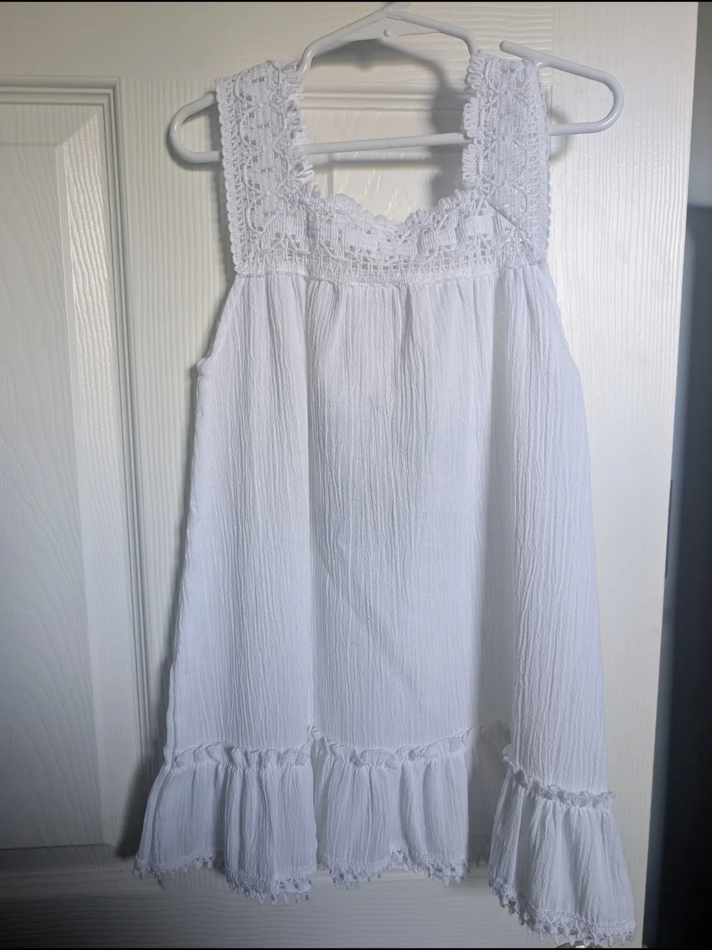 White Cotton Tank Dress with Blue Floral Embroidery